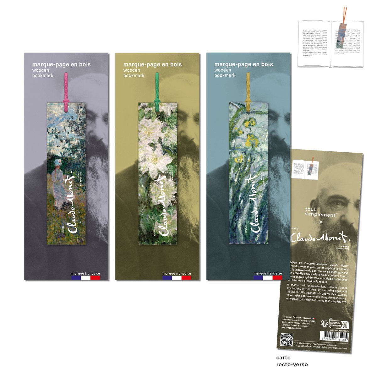 Sortimentserie nr. 2 af 30 træbogmærker, værker af Claude Monet