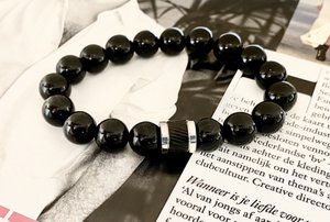Men's bracelet onyx / stainless steel bead