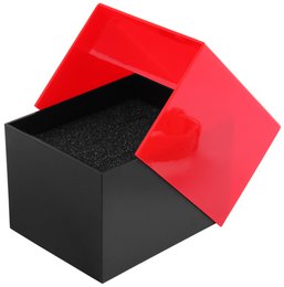 Plastic watch box, black/red, hinged lid, pack of 12, 9.9 cm x 8.1 cm x 6.8 cm