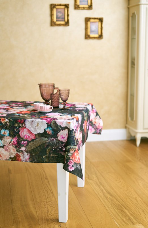 Rectangular Tablecloth,100% Cotton, Printed | Francine Black