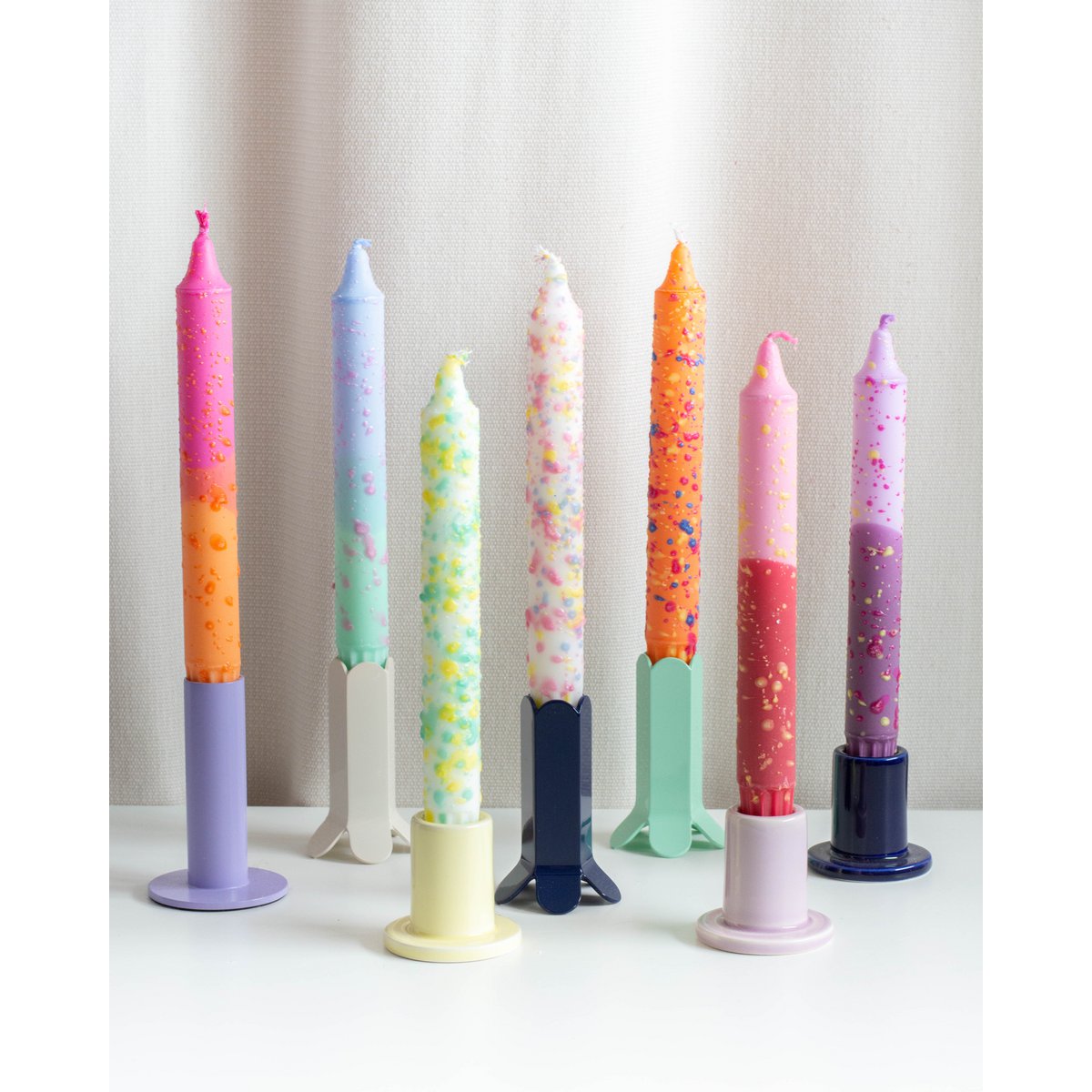 Taper candles- Summer vibes / Orange - Blue Confetti Colors