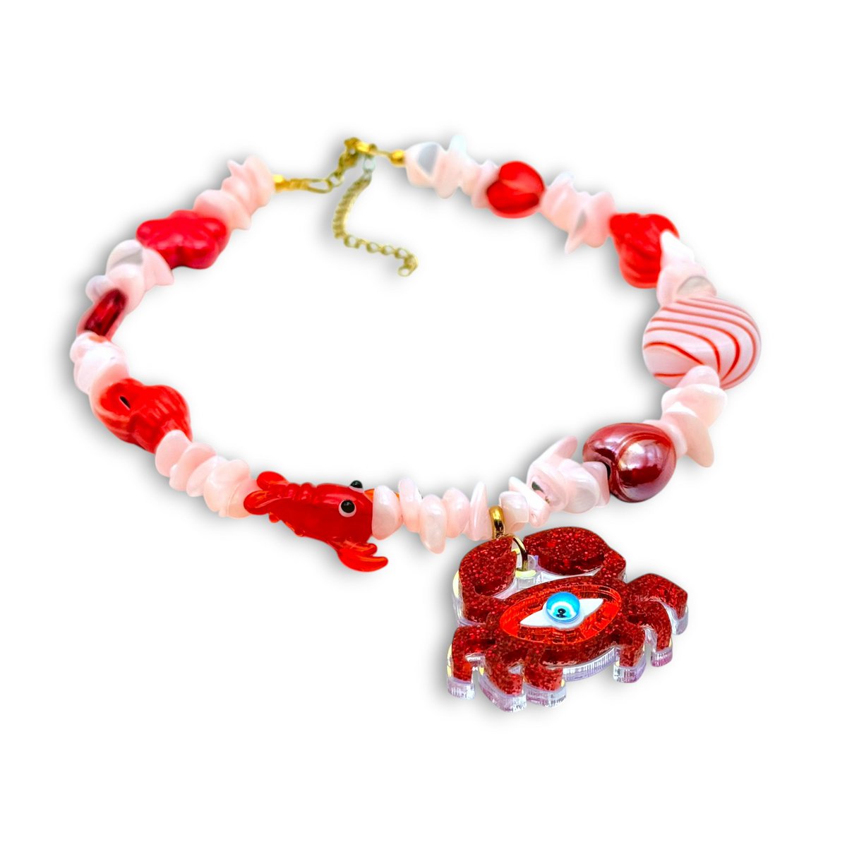 Crab Crimson – Handgemaakte krab- en boze oogketting