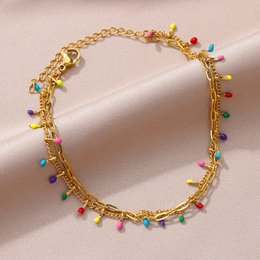 Ankelkæder til kvinder Sommer Strandtilbehør Rustfrit stål imiteret perlekæde Ankelkæde Guldfarve Ben Armbånd Bodychain Gaver