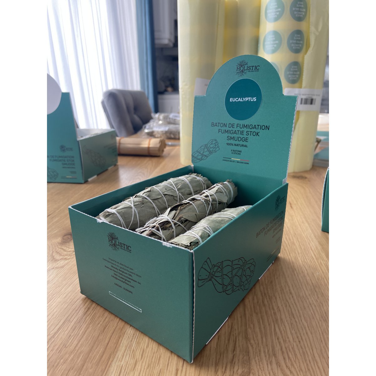 6 Eukalyptus Smudge-Display-Box mit 6 Begasungsstöcken am Eukalyptus