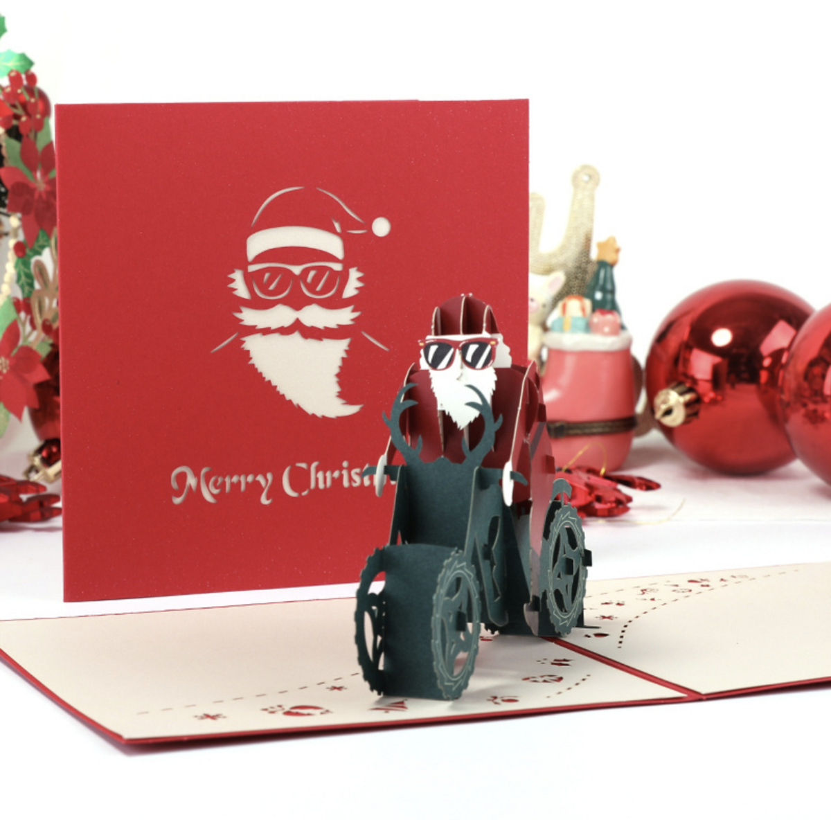 3D kerstkaart Kerstman op motor
