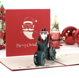 Cartolina di Natale 3D Babbo Natale in moto