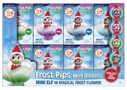 Red and white elf plushie with pointed hat, magical frost flower bloem, collectible mini toy figure.
