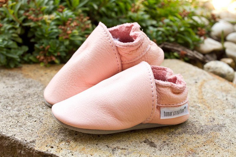 Chaussons cuir bio - baby rosa