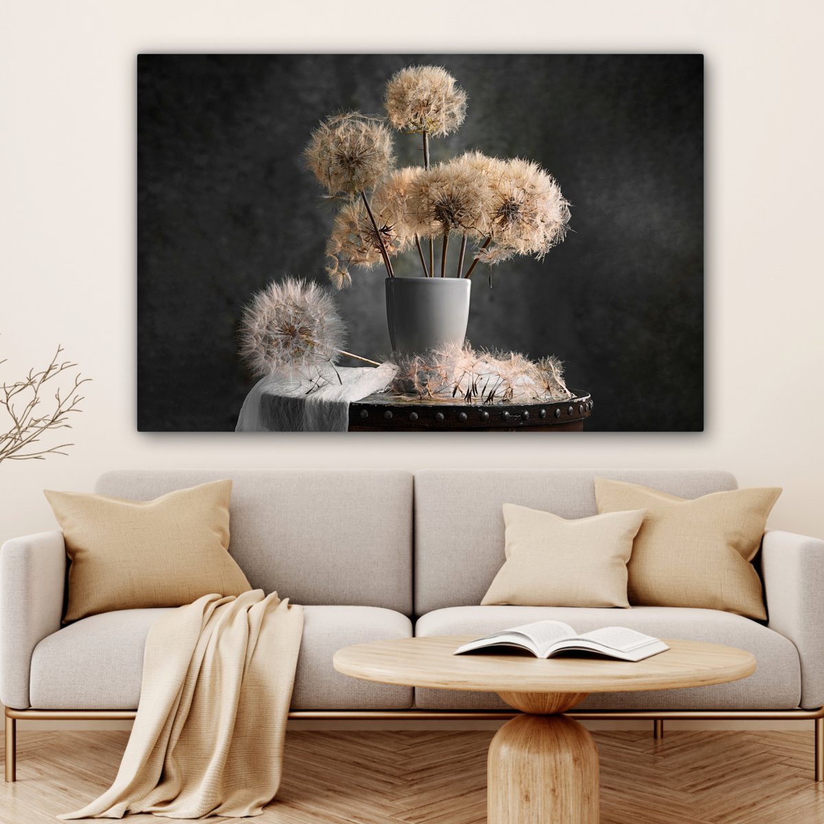 Leinwand Malerei - Wanddekoration - Blumensamen - Löwenzahn - Vase - Stillleben - Bouquet