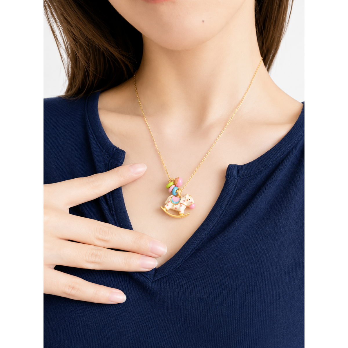 Enchanted Enamel Rocking Horse Charm Necklace
