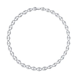 A delicate silver chain necklace with an elegant oval link design, perfect for everyday wear or layering with other jewelry.