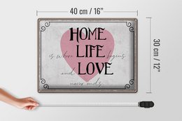 Tin sign saying 40x30cm Home Life Love never ends
