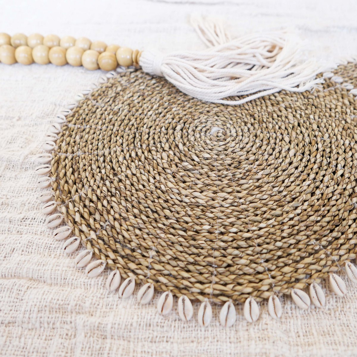 Zeegras Placemat met kaurischelpen - Naturel