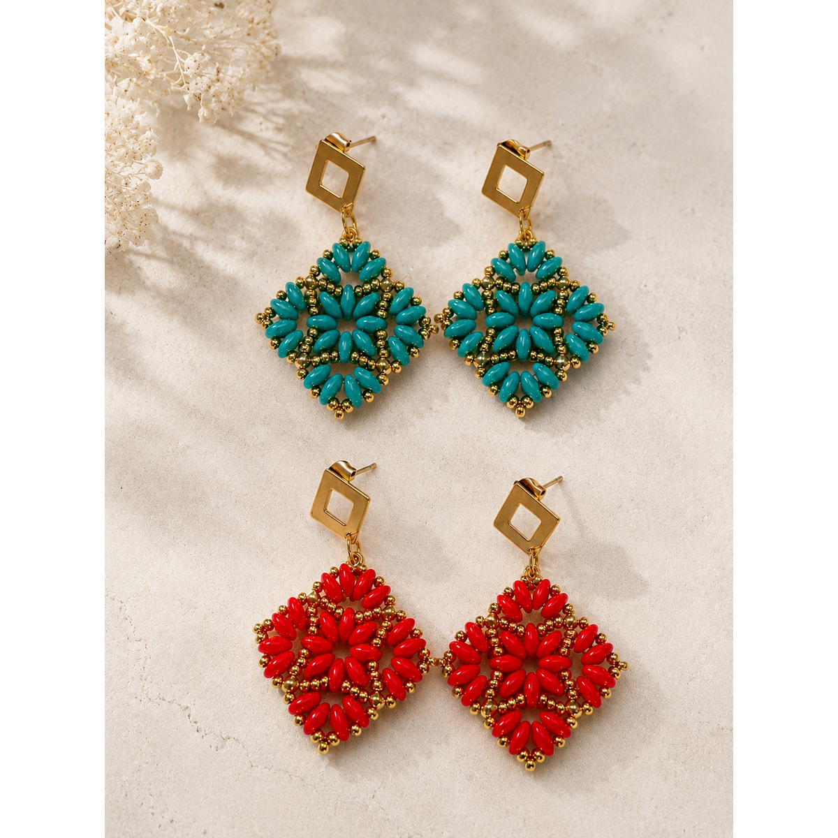 Ohrringe im Duo-Set blau und rot