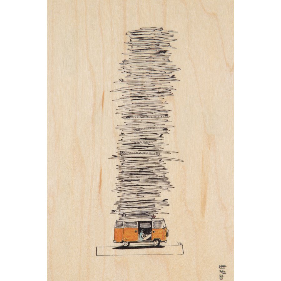 wooden postcard ride bus