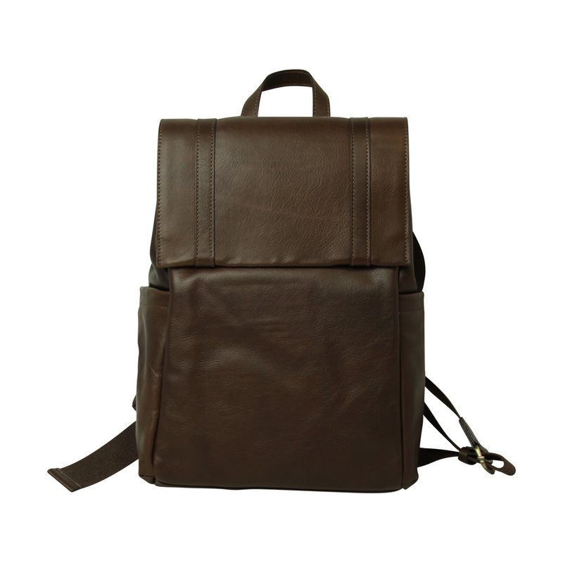 Laptop-Rucksack aus Leder mit Trolley-Gurt – Kastanie