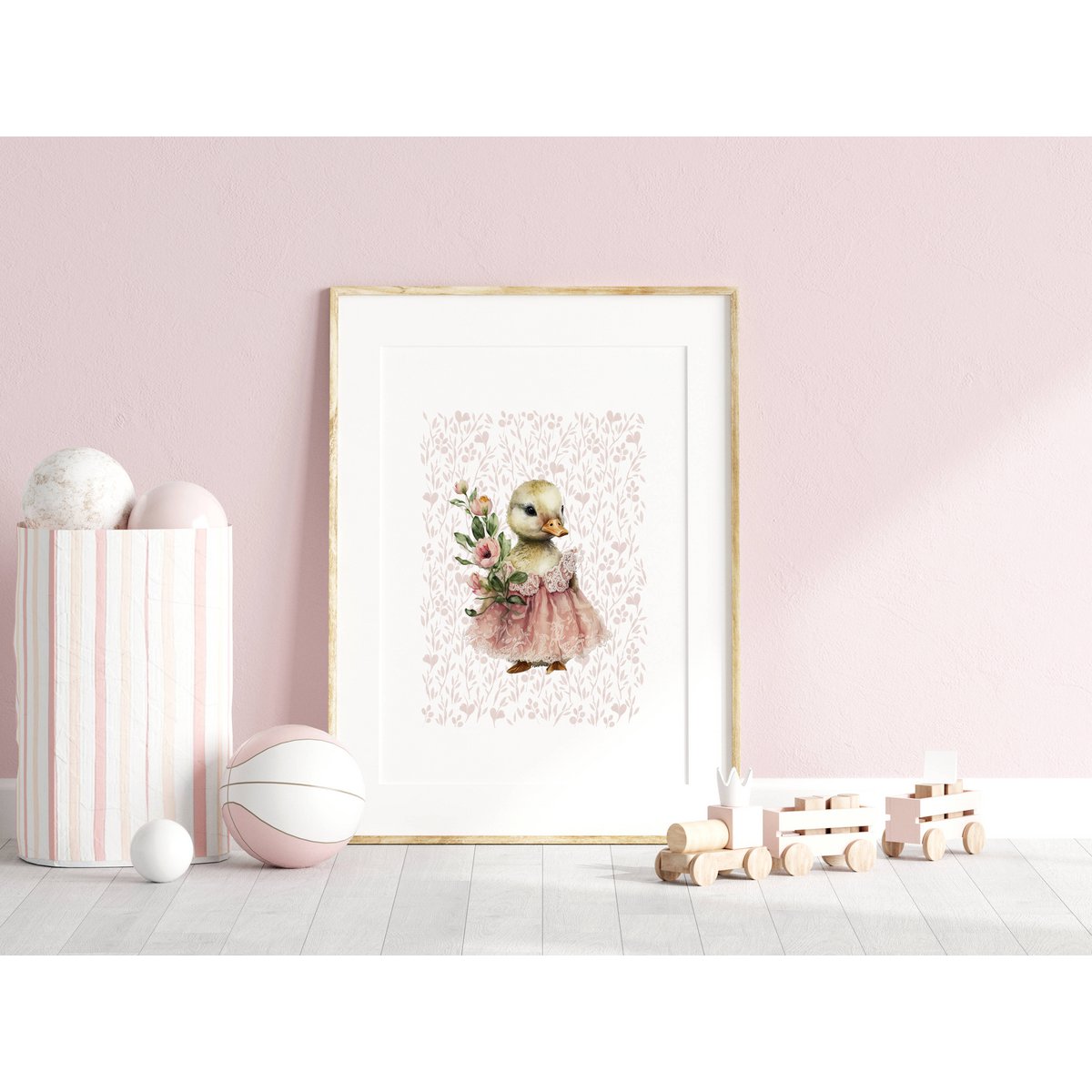 Impression d'art de pépinière de canard, affiche de canard, affiche de canard de bébé, affiche rose de chambre de filles, copie mignonne de canard, impression d'art de pépinière de filles, décor de chambre de filles