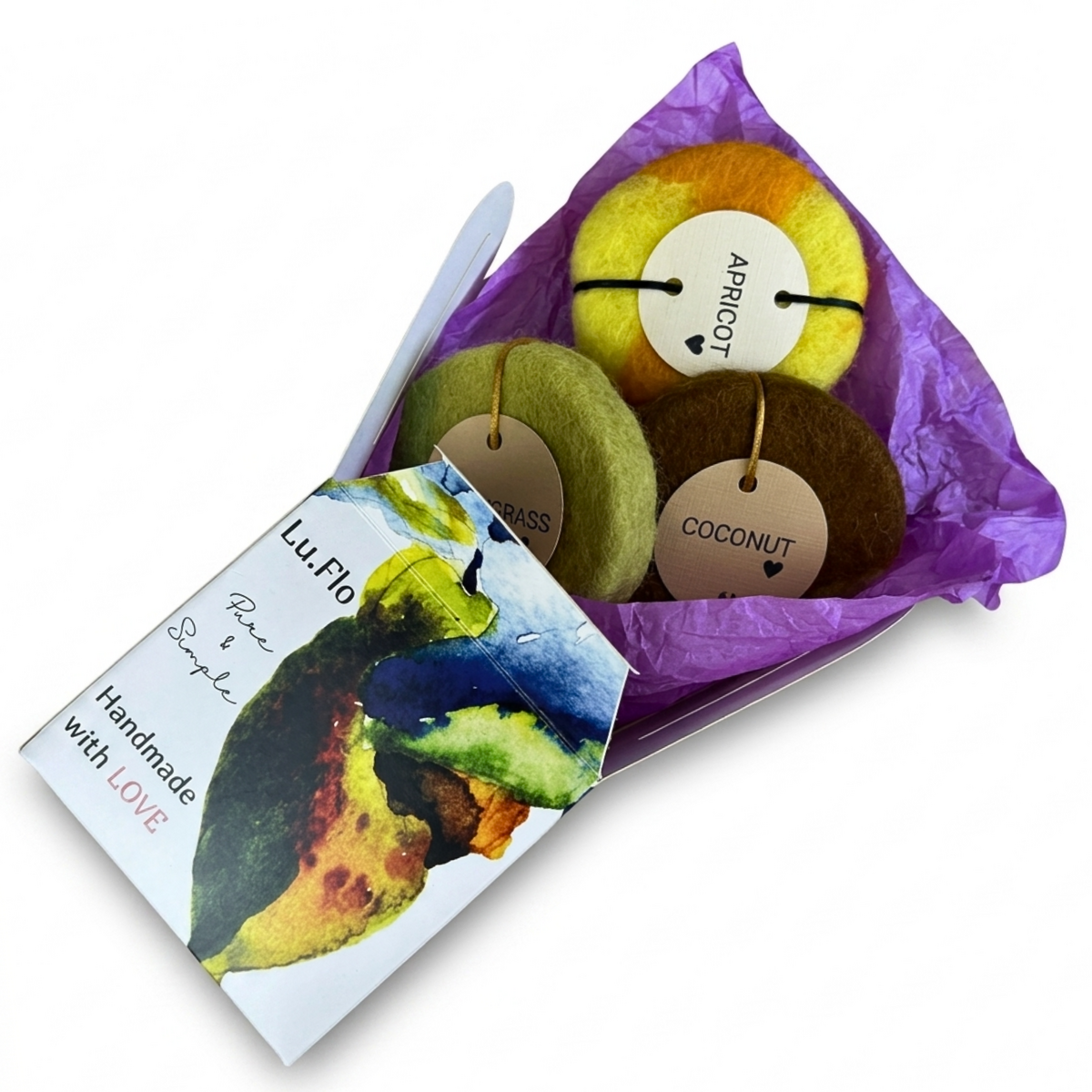 Set regalo di sapone alla glicerina in feltro (3 × 100 g)