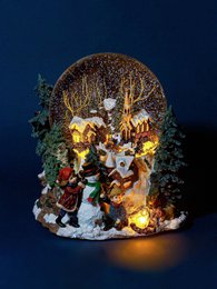  Magnificent, large, musical, and luminous Christmas snow globe with swirling snow, featuring festive decorations and a winter scene.
