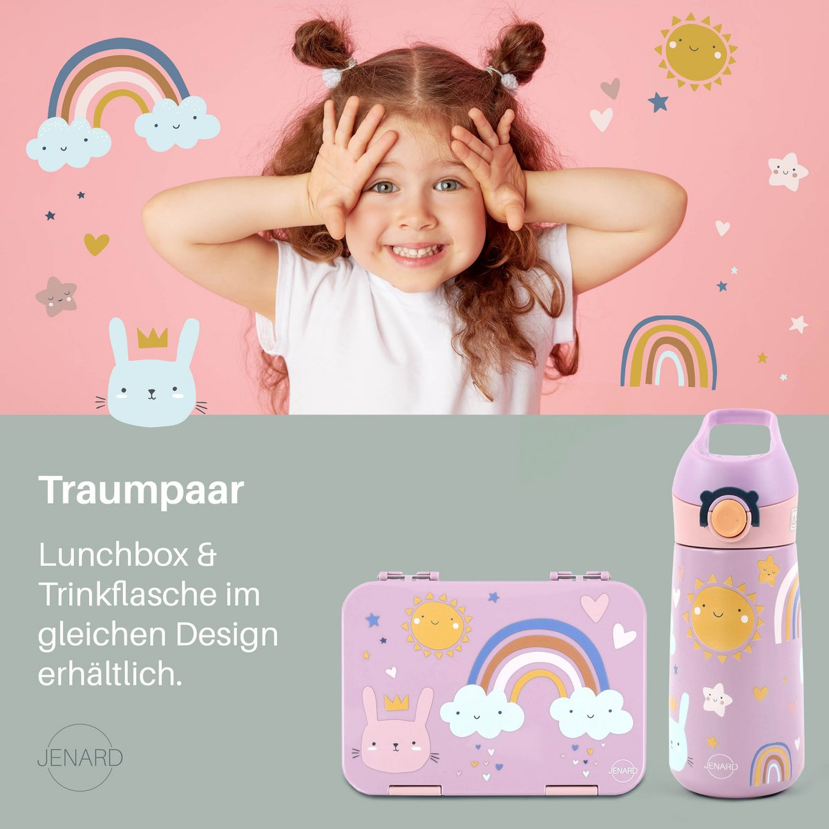 Brotdose Kinder auslaufsicher mit Fächern – Bento Lunchbox Kindergarten BPA frei – Regenbogen - JENARD