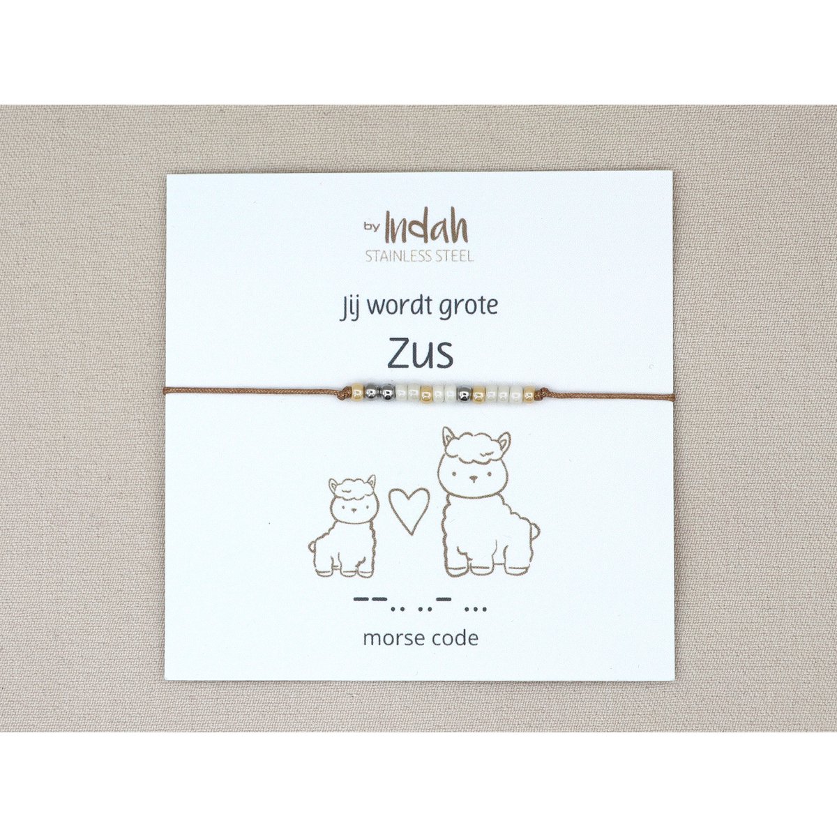 Morse code armband jij wordt grote zus, roestvrij staal zilver of goud