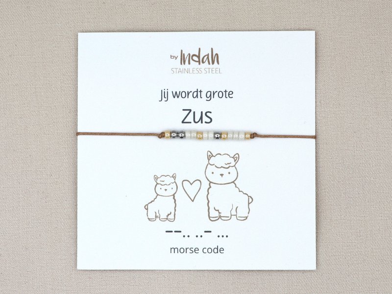 Morse code armband jij wordt grote zus, roestvrij staal zilver of goud
