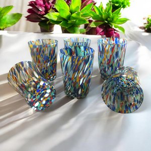 6 glasses of Hand Handed and Hand -Looking Glass Babit with Murrine di Murano, "I Colori di Murano" line 390 ml. Made in Italy