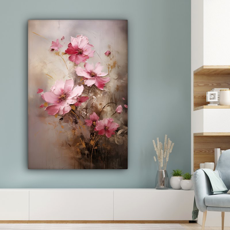 Lærredsmaleri - vægdekoration blomster - lyserød - kunst - akvarel - vægdekoration stue - soveværelsesdekoration - værelse tilbehør - lærredsmalerier