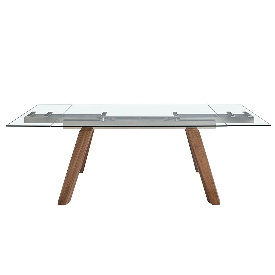 Extendable rectangular tempered glass dining table 1123