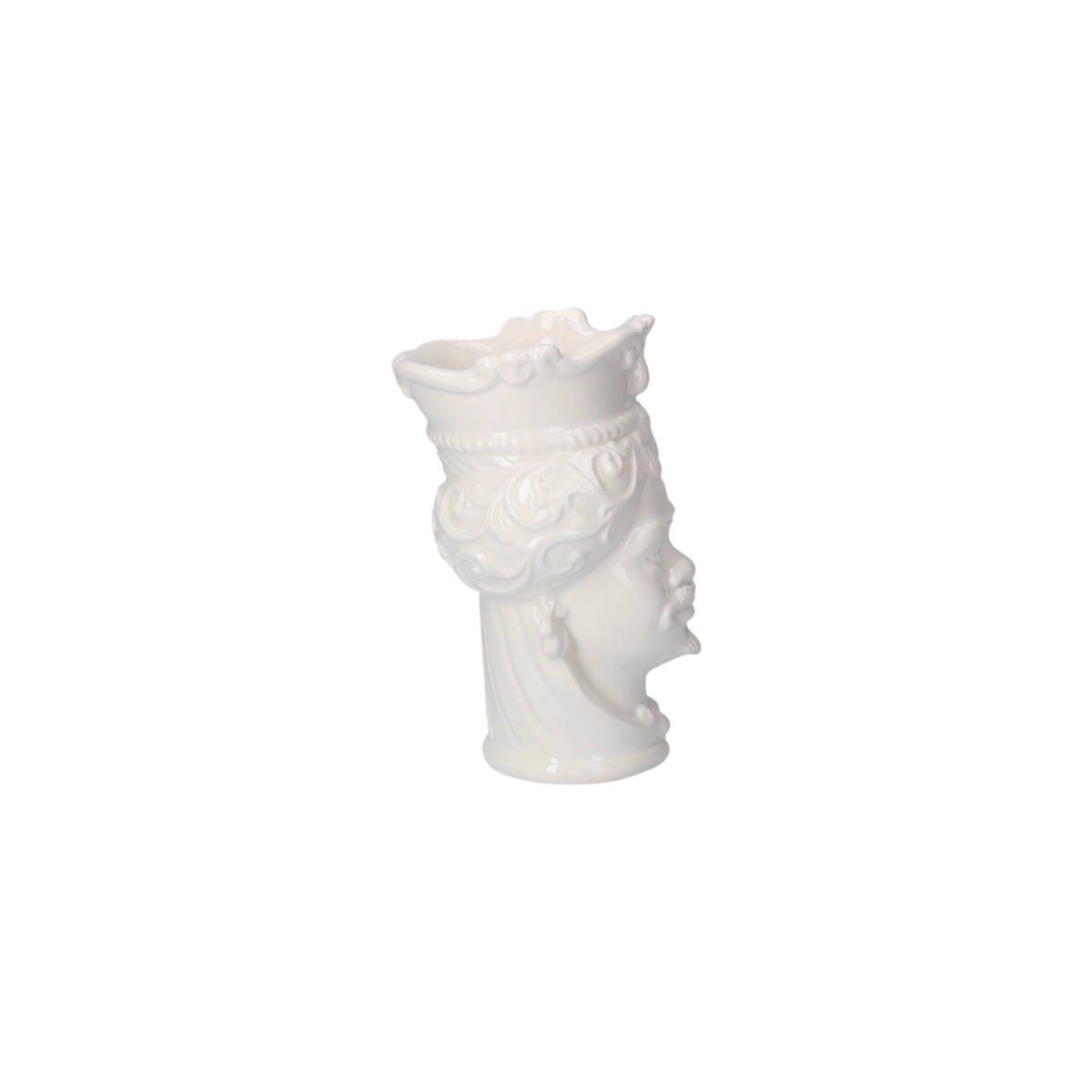 Weiße Männerkopfvase aus Keramik, hergestellt in Italien, H 20 x Ø 14 cm