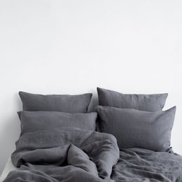 Ensemble de housse de couette en lin gris foncé