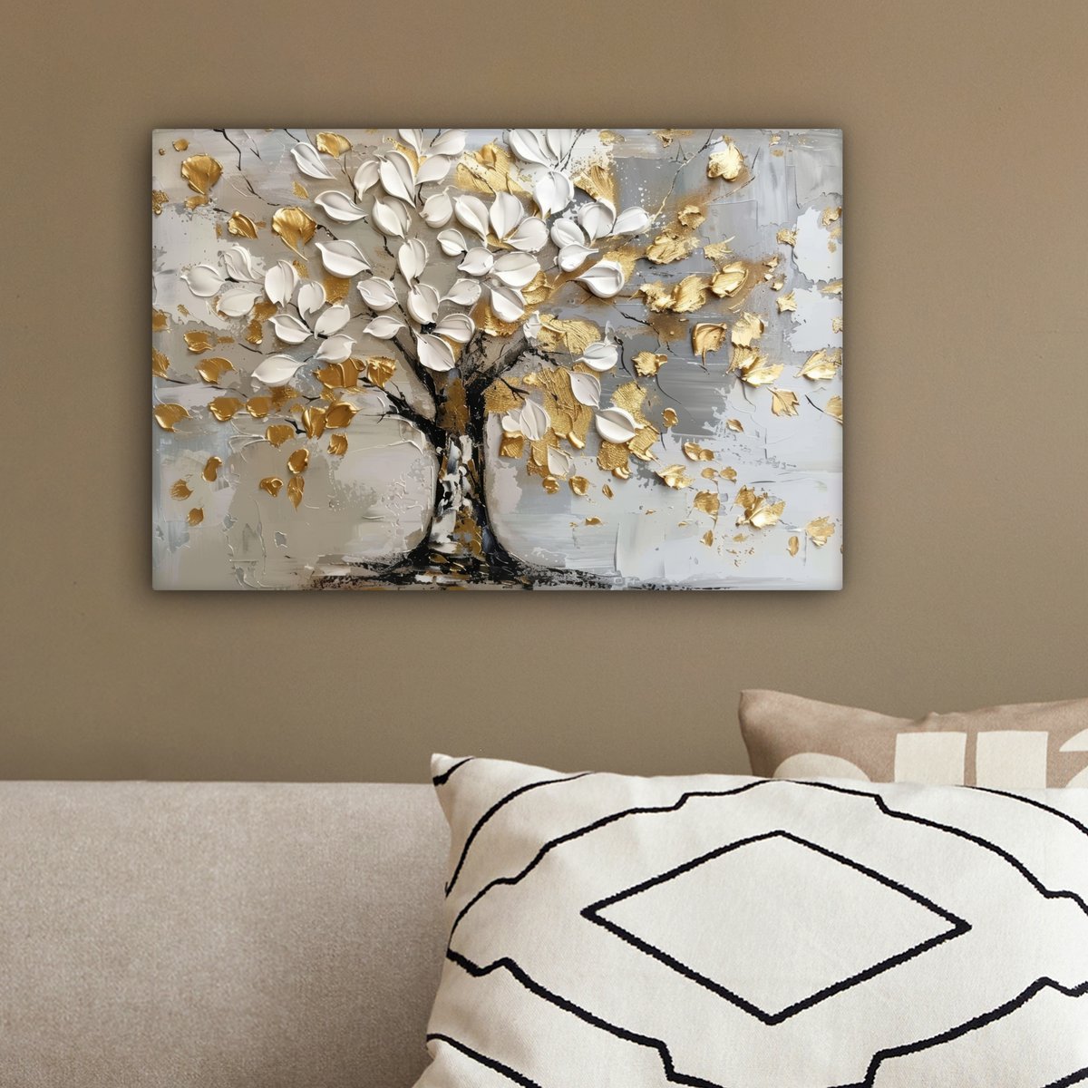 Peinture sur toile - Décoration murale - Boom - Beige - Gray - Gold - Résumé