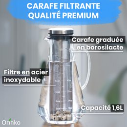 Kit de purification d'eau : Carafe + 15 perles de céramique grises