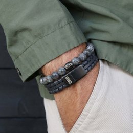 Men's Bracelets Set 'Grey Gravity' -black clasp