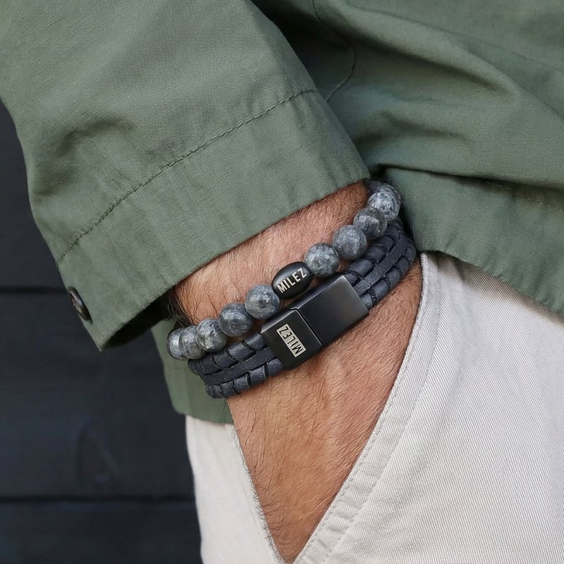 Men's Bracelets Set 'Grey Gravity' -black clasp