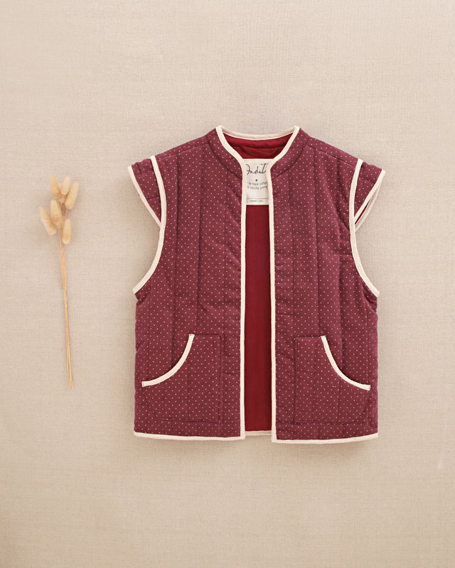 Paars corduroy vest voor meisjes met beige stippen P78-11604145