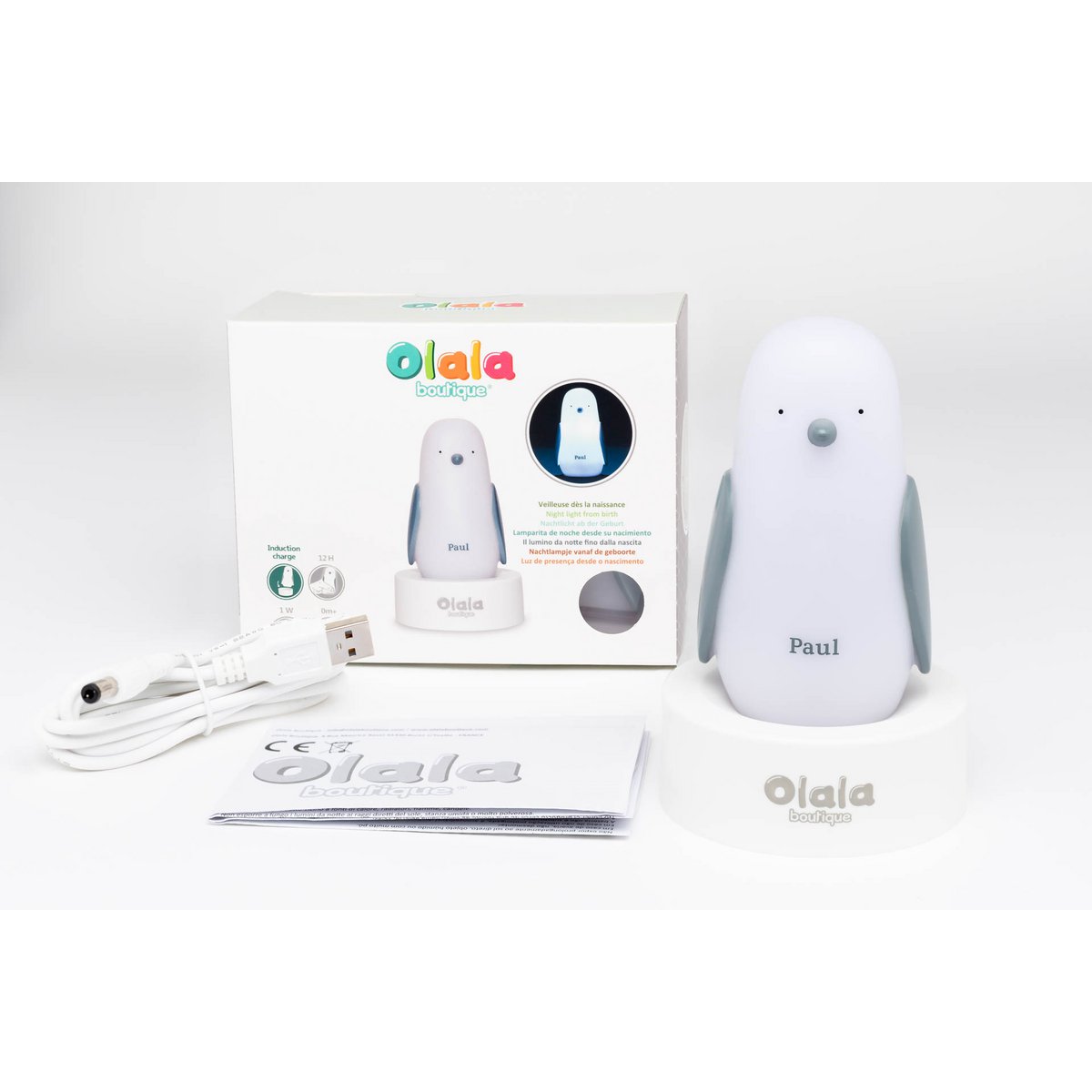 Night light - Penguin Paul - induction charging - white