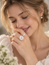 Luminous White Daisy Bloom Open Ring
