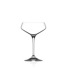 Set of 6 champagne coupe glasses, 33 cl capacity, elegant stemmed design for cocktails.