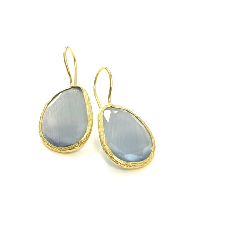Earrings cateye stone gray