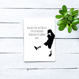 Set of 10 postcards with a silhouette of a person and a motivational quote in German. The cards feature a minimalist black and white design with a touch of greenery, suitable for various occasions.