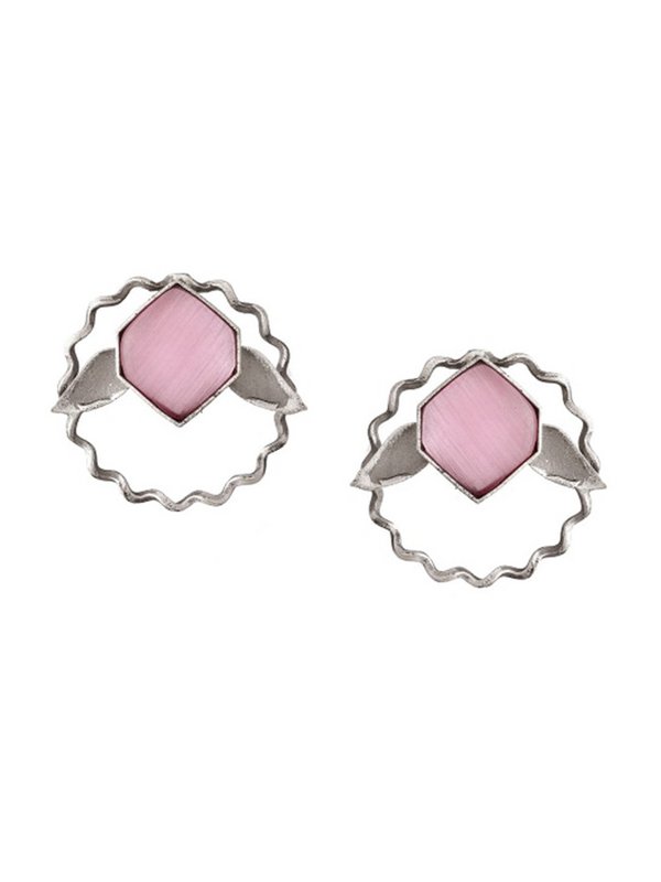 Stud Earrings | Plated Contemporary Oxidised Finish | Silver