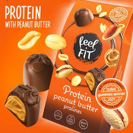 Feel FIT Proteïne-pindakaaspralines in melkchocolade, 17% eiwit, zonder toegevoegde suiker 33 g