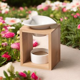 Brûleur Fondant Série Naturea Arum – Design Moderne et Epuré en Céramique et Bambou – Bougeoir Aromathérapie Diffuseur d'Arôme
