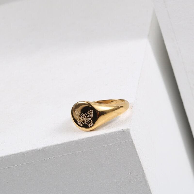 Lucy - Signet Butterfly Gold Ring