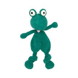 Handmade plush frog toy, teal green velvet material, soft cuddly texture, animal shape with big eyes