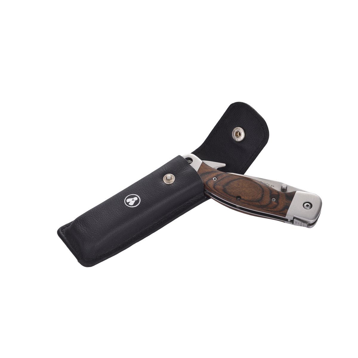 Jagtkniv æske med sort læder etui - Pakka træ håndtag - 10,5 cm klinge