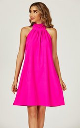 Halter hals slips mini kjole tilbage i magenta