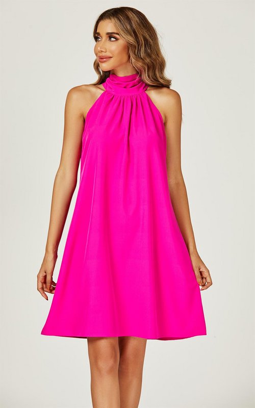 Halter hals slips mini kjole tilbage i magenta