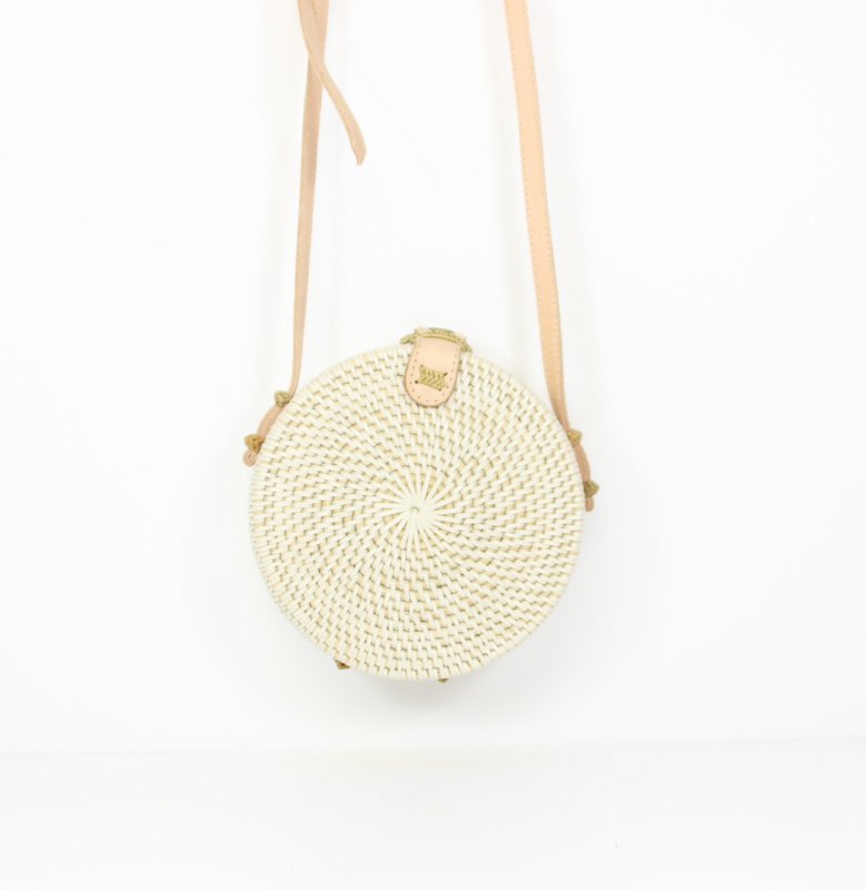 Pulau - Bali Bali White Kids - Bolsa de ratán redonda pequeña para niños 15 cm